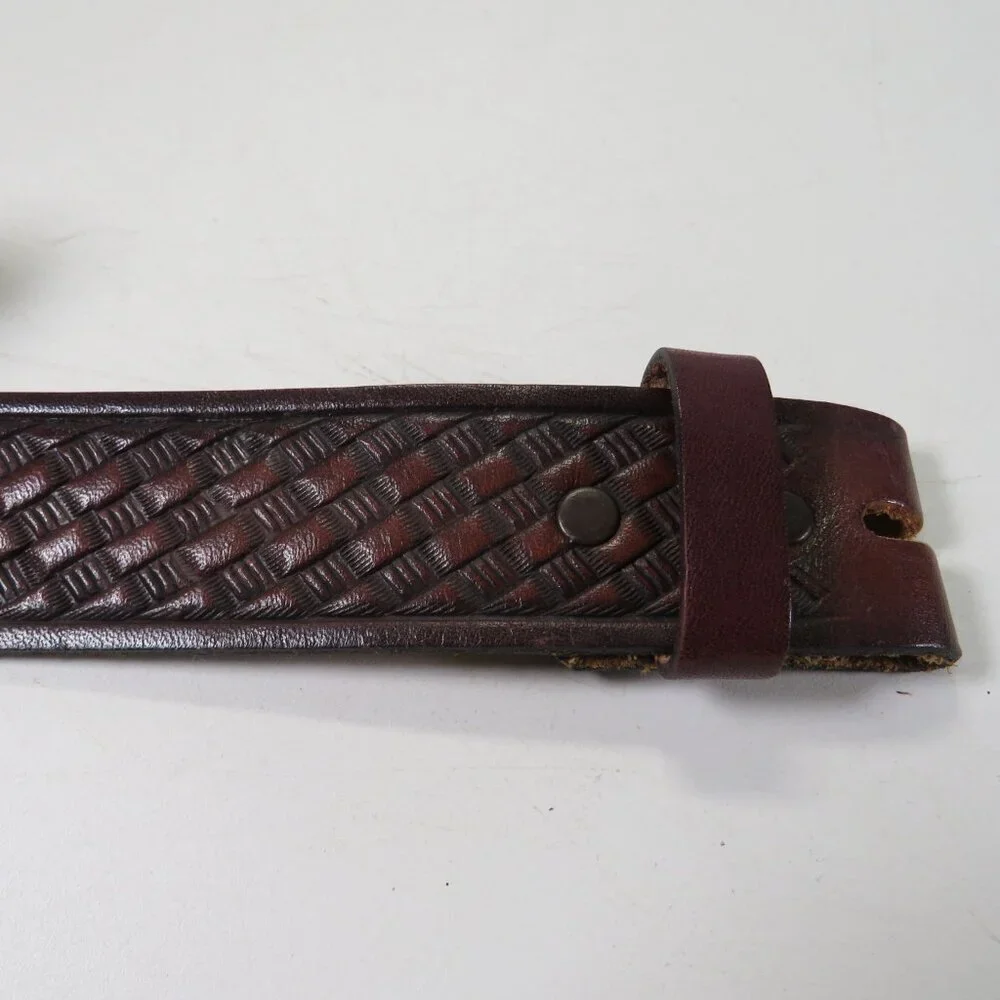 Brown Leather Belt tooled basket weave detail embossed size 36 and 1 1/2